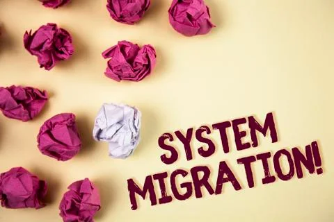Writing note showing  System Migration Motivational Call. Business photo show Stock Photos