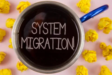 Writing note showing  System Migration Motivational Call. Business photo show Stock Photos