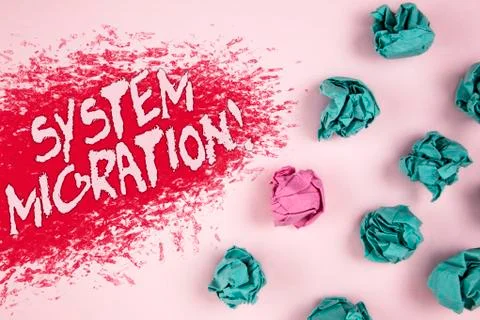 Writing note showing  System Migration Motivational Call. Business photo show Stock Photos