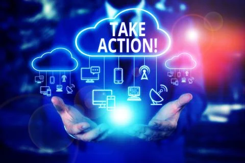 Writing note showing Take Action. Business photo showcasing do something Stock Photos