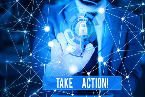 Writing note showing Take Action. Business photo showcasing do something Stock Photos