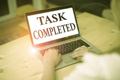 Writing note showing Task Completed. Business photo showcasing Finished action 写真素材
