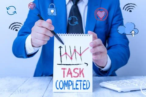 Writing note showing Task Completed. Business photo showcasing Finished action 写真素材