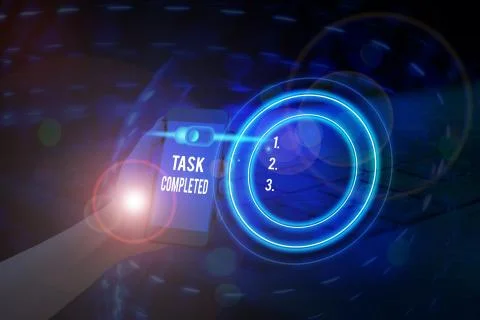 Writing note showing Task Completed. Business photo showcasing Finished action 写真素材