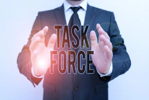 Writing note showing Task Force. Business photo showcasing a group of showing Foto stock