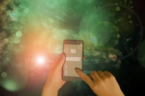 Writing note showing Task Management. Business photo showcasing the process of Stock Photos