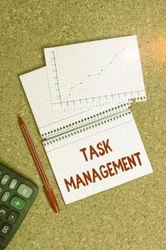 Writing note showing Task Management. Business photo showcasing the process of Foto stock