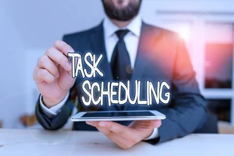 Writing note showing Task Scheduling. Business photo showcasing The assignment 写真素材