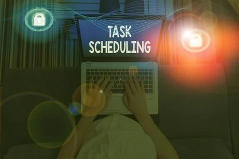 Writing note showing Task Scheduling. Business photo showcasing The assignment Foto stock