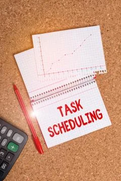 Writing note showing Task Scheduling. Business photo showcasing The assignment 写真素材