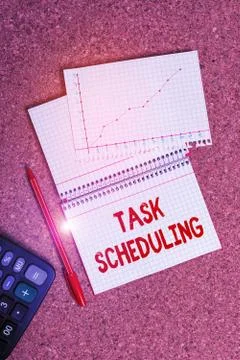 Writing note showing Task Scheduling. Business photo showcasing The assignment 写真素材