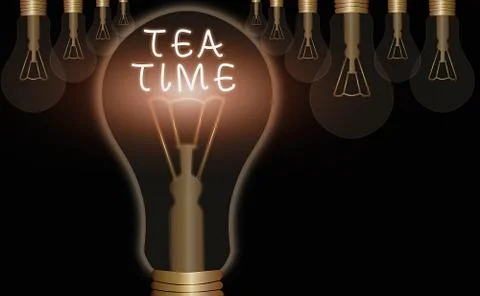Writing note showing Tea Time. Business photo showcasing the time in the Ilustración de archivo