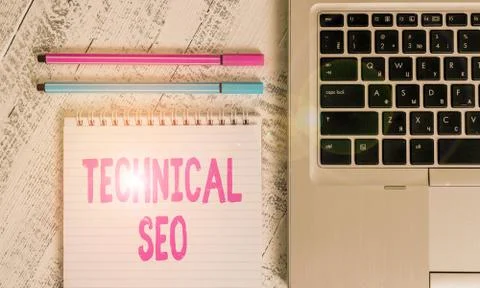Writing note showing Technical Seo. Business photo showcasing Optimization of Stock Photos
