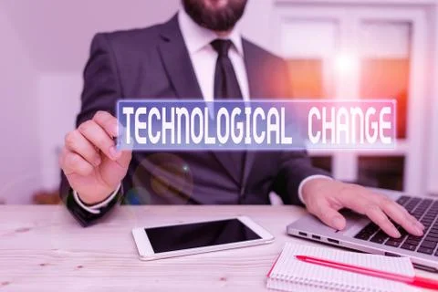 Writing note showing Technological Change. Business photo showcasing increase in Stock Photos