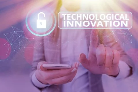 Writing note showing Technological Innovation. Business photo showcasing New Stock Photos