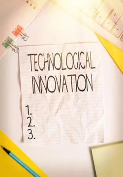 Writing note showing Technological Innovation. Business photo showcasing New Foto stock