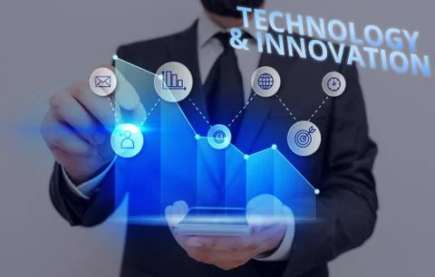Writing note showing Technology And Innovation. Business photo showcasing Stock Photos