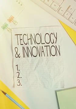 Writing note showing Technology And Innovation. Business photo showcasing Stock Photos