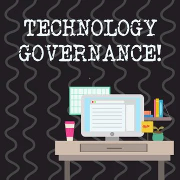 Writing note showing Technology Governance. Business photo showcasing framework Illustrazione stock