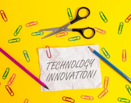 Writing note showing Technology Innovation. Business photo showcasing advanced 스톡 사진