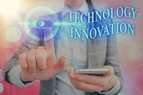 Writing note showing Technology Innovation. Business photo showcasing advanced Stock Photos