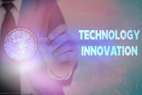Writing note showing Technology Innovation. Business photo showcasing advanced 스톡 사진