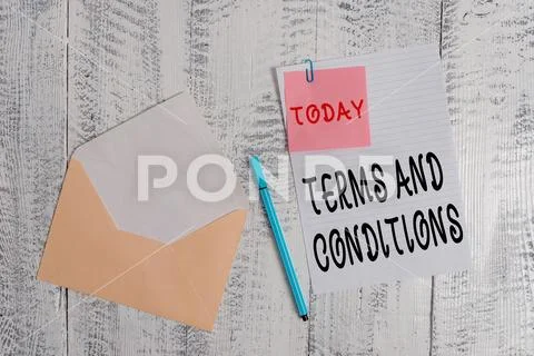 Writing note showing Terms And Conditions. Business photo showcasing rules that Stock Photos