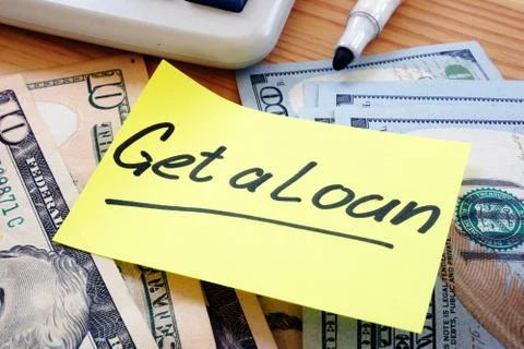 Writing note showing the text get a loan Stock Photos