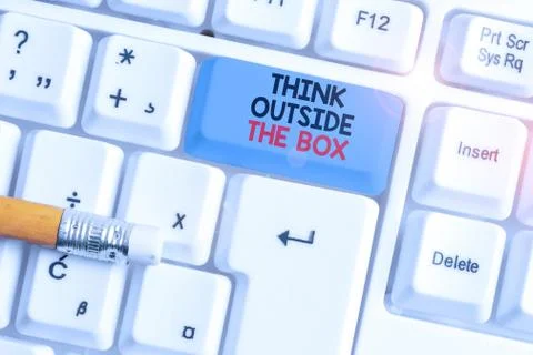 Writing note showing Think Outside The Box. Business photo showcasing Be unique Stock Photos