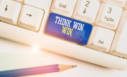 Writing note showing Think Win Win. Business photo showcasing Business Strategy 스톡 사진