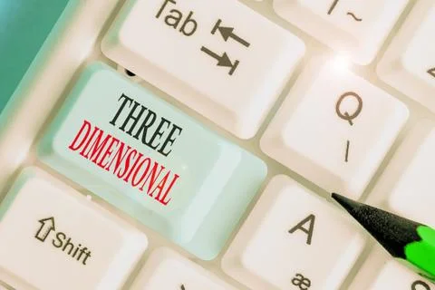 Writing note showing Three Dimensional. Business photo showcasing Things that Stock Photos