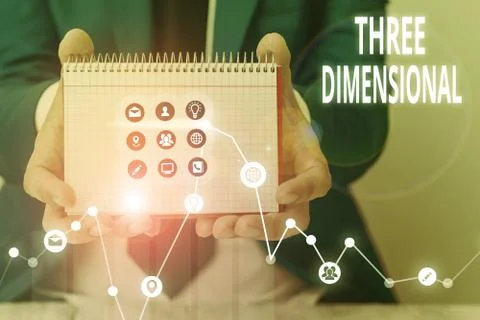 Writing note showing Three Dimensional. Business photo showcasing Things that 스톡 사진