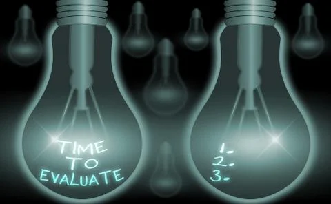 Writing note showing Time To Evaluate. Business photo showcasing business review Illustrazione stock