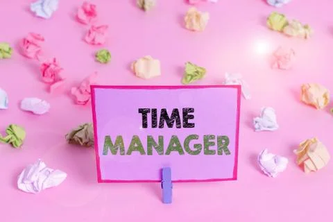Writing note showing Time Manager. Business photo showcasing process of planning Stock Photos