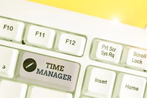 Writing note showing Time Manager. Business photo showcasing process of planning Stock Photos