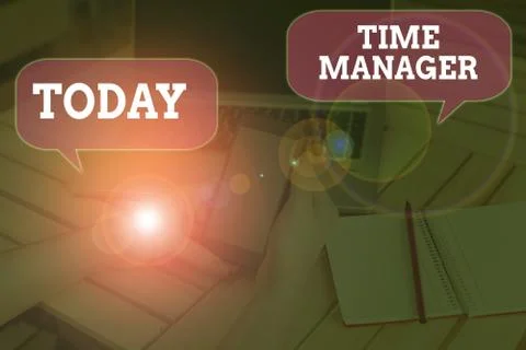 Writing note showing Time Manager. Business photo showcasing process of planning Foto stock