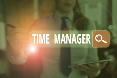Writing note showing Time Manager. Business photo showcasing process of planning 스톡 사진