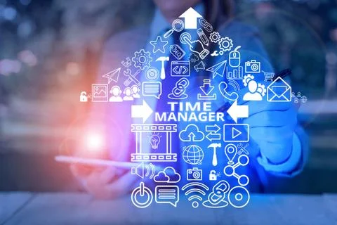 Writing note showing Time Manager. Business photo showcasing process of planning Foto stock