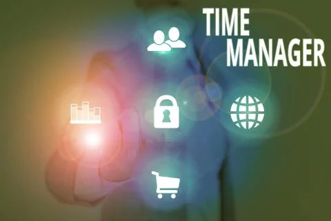 Writing note showing Time Manager. Business photo showcasing process of planning Stock Photos