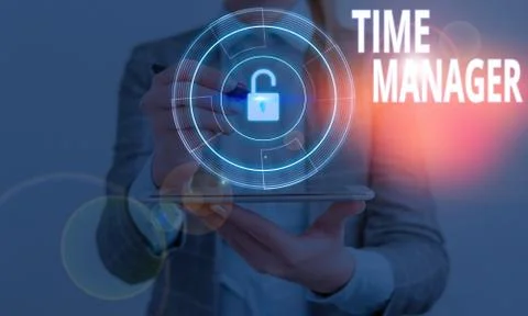 Writing note showing Time Manager. Business photo showcasing process of planning Stock Photos