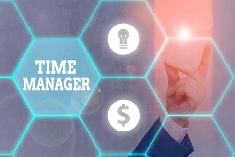 Writing note showing Time Manager. Business photo showcasing process of planning Stock Photos