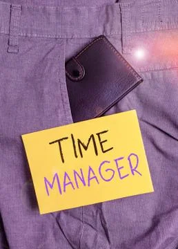 Writing note showing Time Manager. Business photo showcasing process of planning Stock Photos
