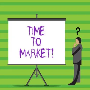 Writing note showing Time To Market. Business photo showcasing Right moment for Stock Illustration