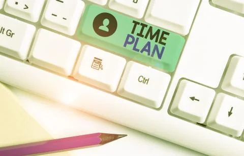 Writing note showing Time Plan. Business photo showcasing a system for paying Fotos Stock