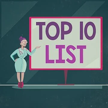 Writing note showing Top 10 List. Business photo showcasing the ten most Stock Illustration