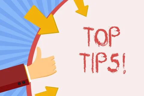 Writing note showing Top Tips. Business photo showcasing small but particularly Stock Illustration