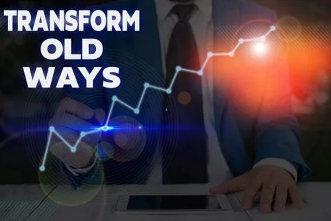 Writing note showing Transform Old Ways. Business photo showcasing replace it Stock Photos