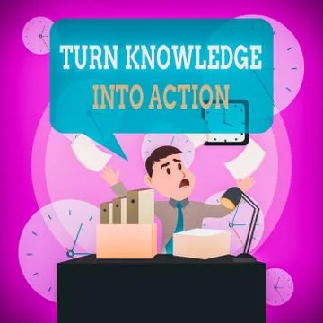 Writing note showing Turn Knowledge Into Action. Business photo showcasing Apply Illustrazione stock