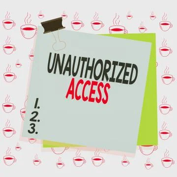 Writing note showing Unauthorized Access. Business photo showcasing use of a 库存插图