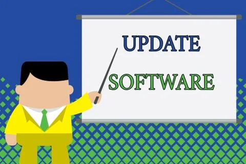Writing note showing Update Software. Business photo showcasing replacing 库存插图
